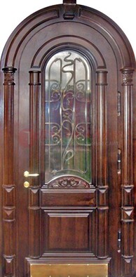 Арочная металлическая дверь массив со стеклом и ковкой ДА-50 в Йошкар-Оле