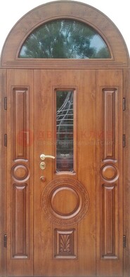 Двустворчатая железная дверь МДФ со стеклом в форме арки ДА-52 в Йошкар-Оле