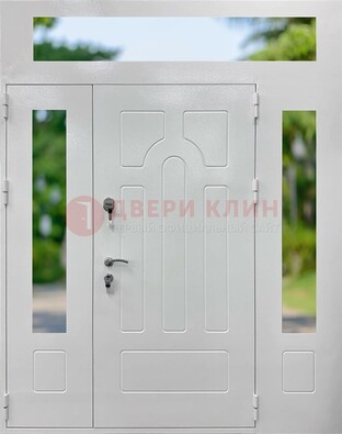 Белая стальная дверь порошок со стеклом и фрамугами ДФГ-11 в Йошкар-Оле