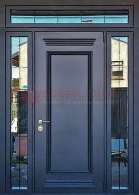 Черная металлическая дверь с фрамугой и филенкой ДФГ-19 в Йошкар-Оле