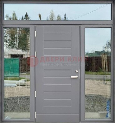 Серая стальная дверь с панелью МДФ и стеклянными фрамугами ДФГ-28 в Йошкар-Оле