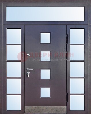 Современная железная дверь со стеклом и фрамугами ДФГ-4 в Йошкар-Оле