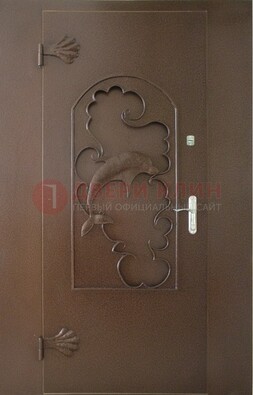 Коричневая металлическая дверь с ковкой ДК-17 в Йошкар-Оле