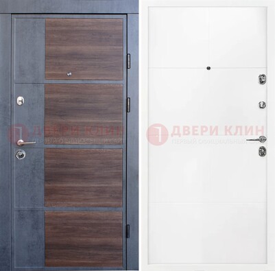 Серая с коричневой вставкой металлическая дверь МДФ ДМ-197 в Кубинке