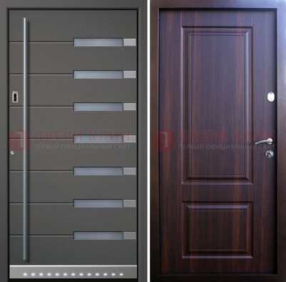 Темная металлическая дверь c остекленным МДФ ДМ-237 в Йошкар-Оле