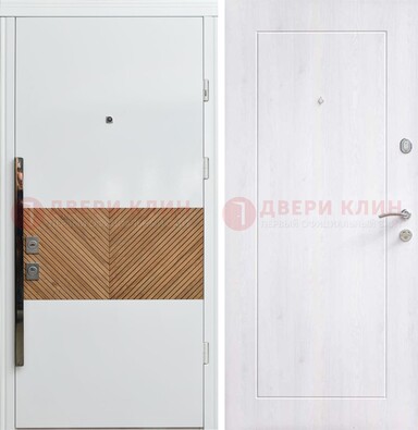 Железная белая дверь c МДФ с узором ДМ-265 в Санкт-Петербурге
