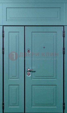 Синяя металлическая дверь с МДФ и верхней фрамугой ДМ-339 в Йошкар-Оле