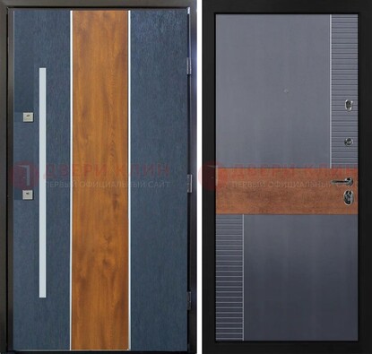 Темная металлическая дверь МДФ со вставками ДМ-411 в Йошкар-Оле