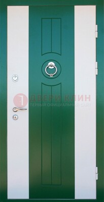 Зеленая стальная дверь с МДФ с декоративными вставками ДМ-77 в Йошкар-Оле