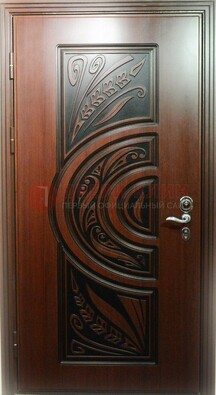 Коричневая стальная дверь с массивом дуба с рисунком ДМД-16 в Йошкар-Оле