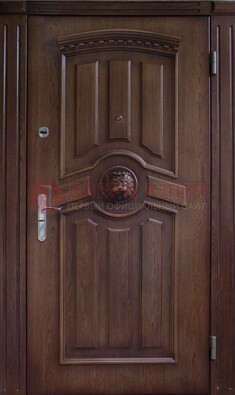 Темная железная дверь с массивом дуба с украшением ДМД-40 в Йошкар-Оле