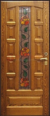 Стальная дверь с массивом дуба и витражным стеклом ДМД-48 в Йошкар-Оле