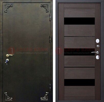 Входная дверь с порошковым покрытием с коричневой МДФ со стеклом ДП-236 в Йошкар-Оле