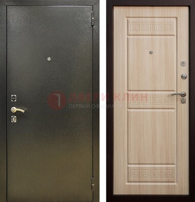 Железная темно-серая дверь с порошковым напылением и МДФ с резьбой ДП-276 в Йошкар-Оле