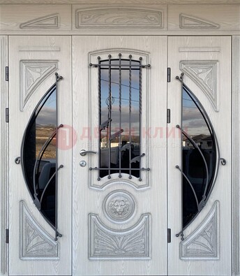 Большая парадная дверь Винорит со стеклом и ковкой ДПР-108 в Йошкар-Оле