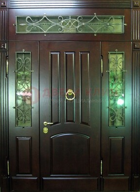 Стальная парадная дверь со стеклом и ковкой ДПР-18 для деревянного дома в Йошкар-Оле