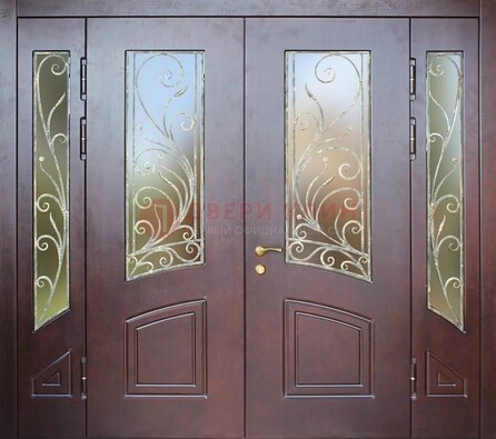Коричневая парадная дверь со стеклянными вставками ДПР-58 в Йошкар-Оле