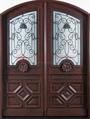 Арочная коричневая парадная дверь ДПР-66 в Йошкар-Оле