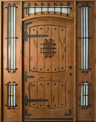 Коричневая железная парадная дверь с металлическими вставками ДПР-68 в Йошкар-Оле