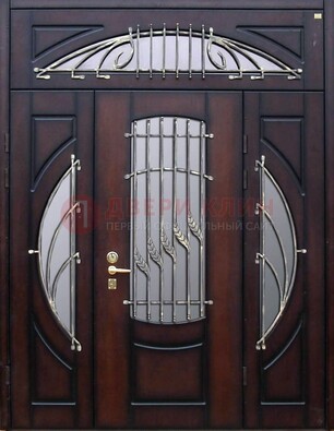 Темная парадная дверь со стеклянными вставками и ковкой ДПР-9 в Йошкар-Оле