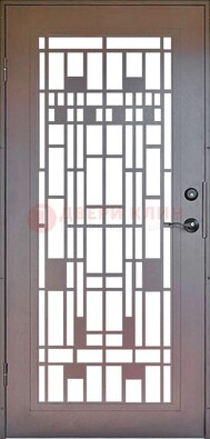 Коричневая стальная решетчатая дверь с узором ДР-4 в Йошкар-Оле