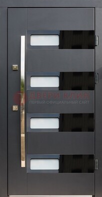 Черная стальная дверь МДФ хайтек со стеклом ДС-16 в Йошкар-Оле