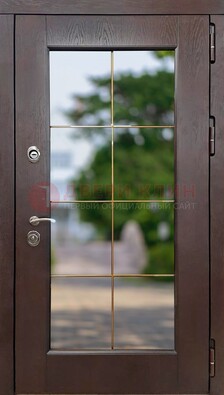 Коричневая стальная дверь со стеклом ДС-19 в Йошкар-Оле