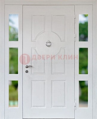 Белая стальная дверь со стеклом и фрамугами ДС-20 в Йошкар-Оле