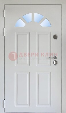 Белая стальная дверь МДФ со стеклом для дома ДС-37 в Йошкар-Оле