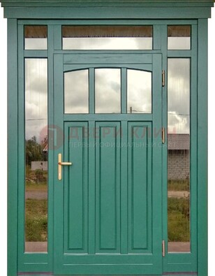 Зеленая металлическая дверь МДФ со стеклом ДС-43 в Йошкар-Оле