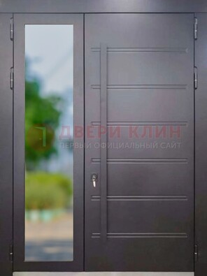 Чёрная двухстворчатая металлическая дверь со стеклом ДС-60 в Йошкар-Оле