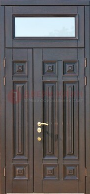 Коричневая двухстворчатая металлическая дверь со стеклом ДС-62 в Йошкар-Оле