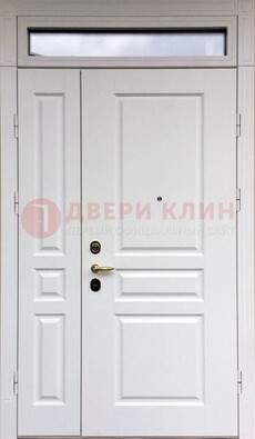 Белая двухстворчатая металлическая дверь со стеклом ДС-63 в Йошкар-Оле