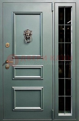 Зелёная металлическая дверь со стеклом ДС-65 в Йошкар-Оле