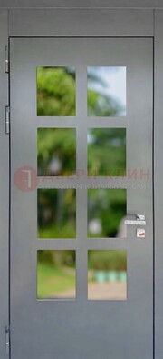 Серая металлическая дверь со стеклом ДС-78 в Йошкар-Оле