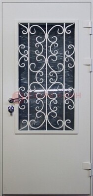Белая железная дверь со стеклом и ковкой ДСК-11 в Йошкар-Оле