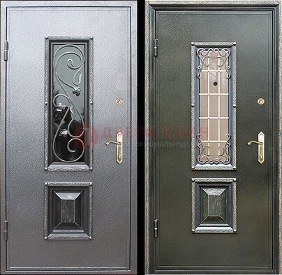 Серая металлическая дверь со стеклом и ковкой ДСК-12 в Великом Новгороде