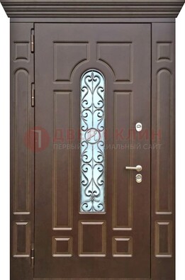 Коричневая железная дверь со стеклом ковкой для частного дома ДСК-133 в Йошкар-Оле