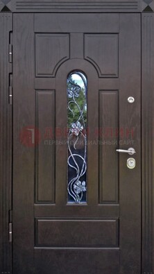 Металлическая дверь со стеклом и ковкой в цвете венге ДСК-142 в Йошкар-Оле