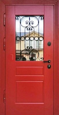 Красная железная дверь Винорит со стеклом и ковкой ДСК-205 в Йошкар-Оле