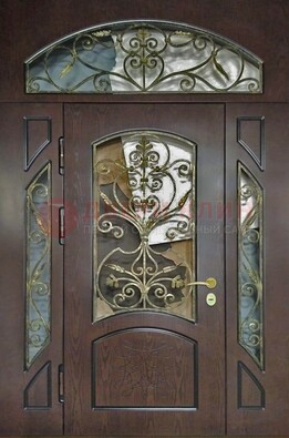 Входная дверь Винорит со стеклом и ковкой и фрамугами ДСК-213 в Йошкар-Оле