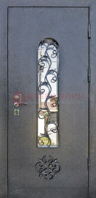 Темная стальная дверь Порошок со стеклом и ковкой ДСК-217 в Йошкар-Оле
