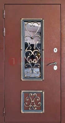 Уличная дверь Порошок со стеклом и ковкой для дома ДСК-218 в Йошкар-Оле