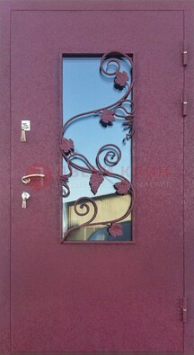 Железная дверь Порошок со стеклом и ковкой лозы ДСК-220 в Йошкар-Оле