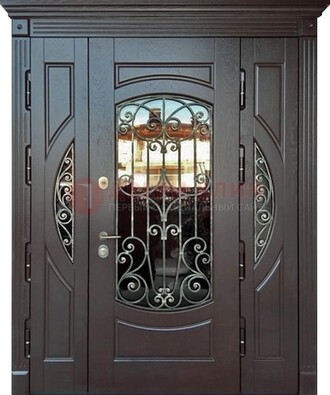 Полуторная железная дверь Винорит со стеклом и ковкой ДСК-231 в Йошкар-Оле