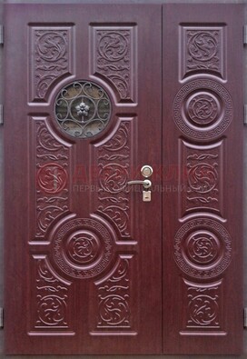 Красная железная дверь Винорит со стеклом и ковкой ДСК-235 в Йошкар-Оле