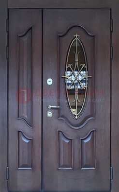 Темная металлическая дверь Винорит со стеклом и ковкой ДСК-239 в Йошкар-Оле