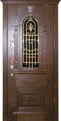 Современная железная дверь со стеклом и ковкой золотой ДСК-23 в Электростали