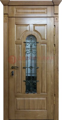 Металлическая дверь массив со стеклом и ковкой для дома ДСК-246 в Йошкар-Оле