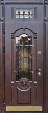 Металлическая дверь массив со стеклом и ковкой с фрамугой ДСК-249 в Йошкар-Оле